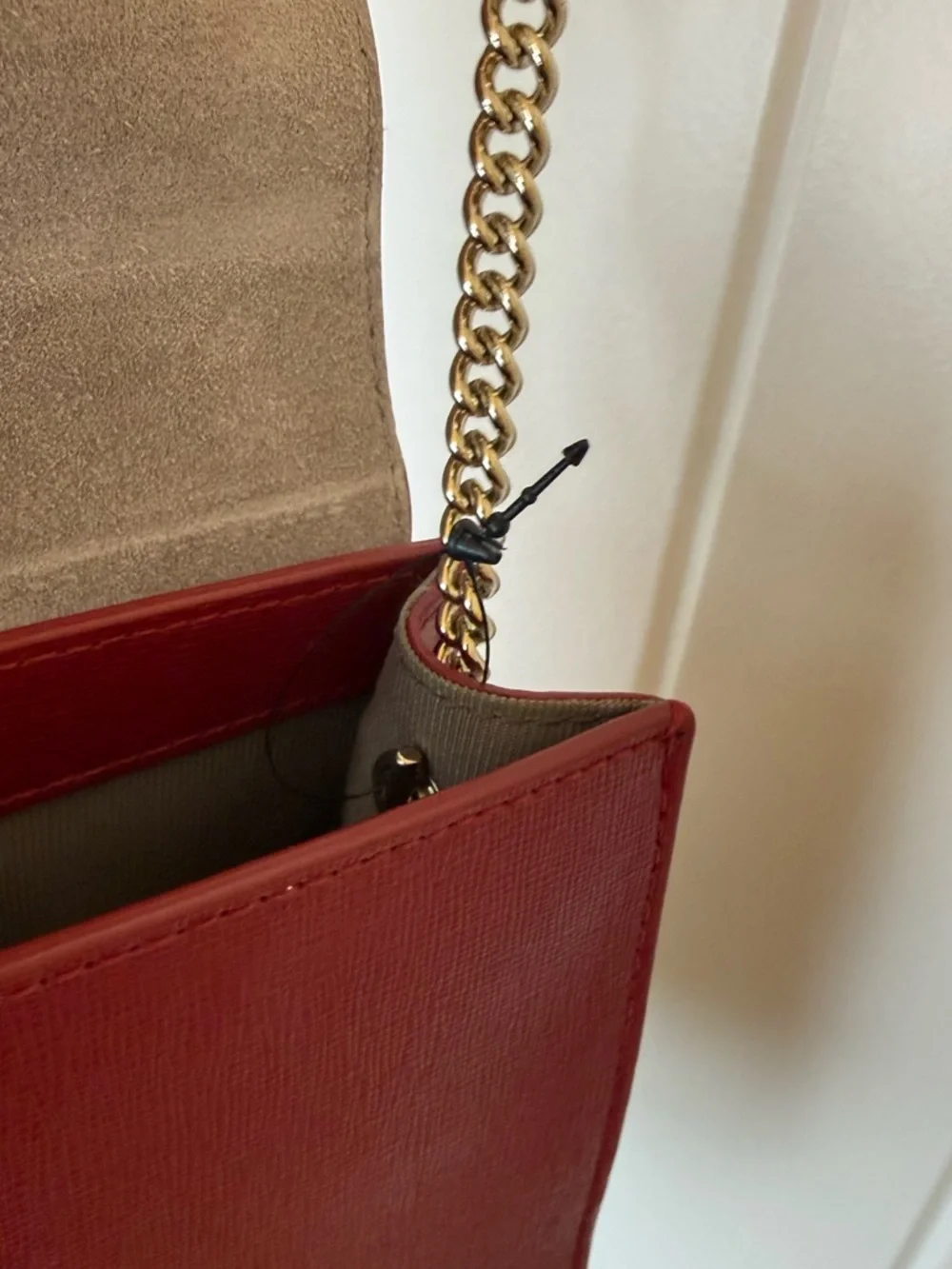 NWOT-Furla Red Mini Metropolis leather Crossbody gold chain - Picture 6 of 7